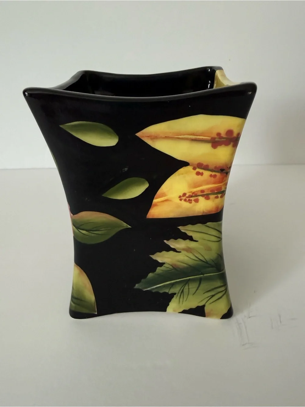 Vintage Pacific Rim Hand Painted Floral Mug Black Yellow Rose Large Coffee